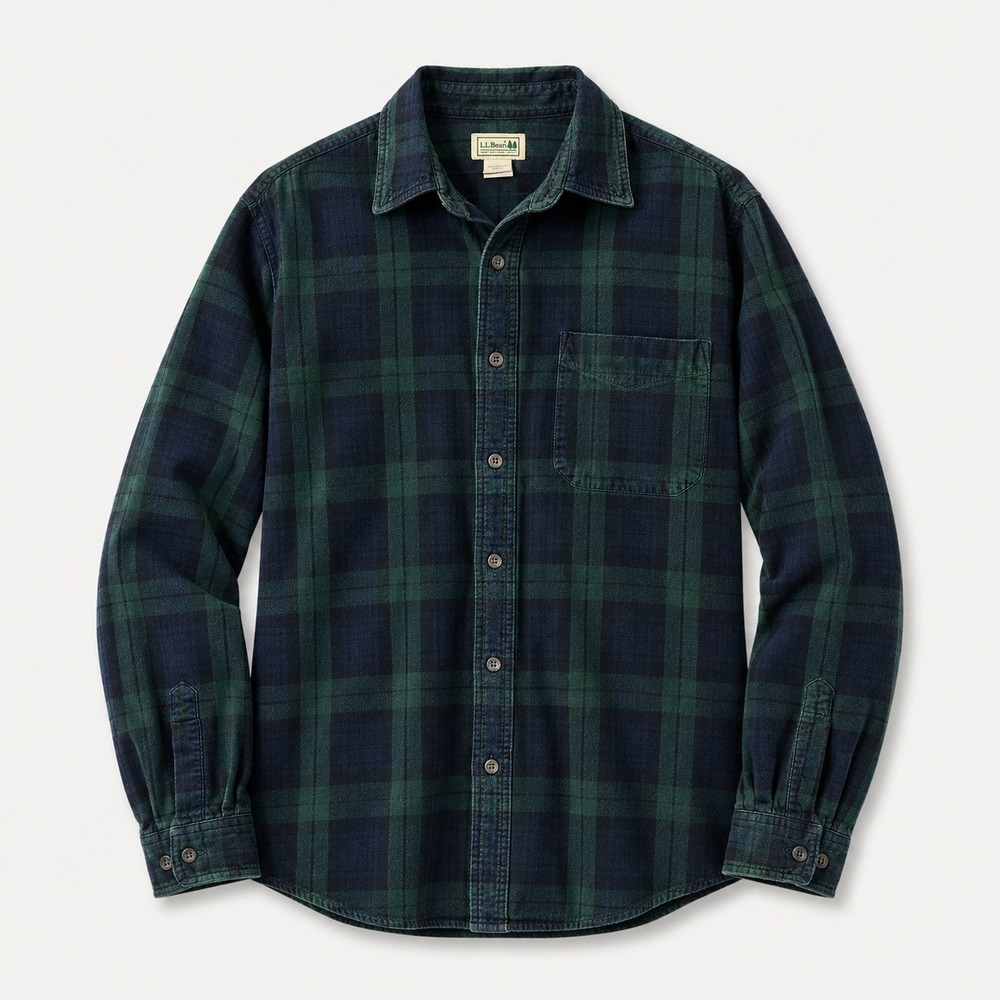 LL Bean Mens XL Reg Green and Navy Plaid Flannel Button Down Shirt 0BHF4